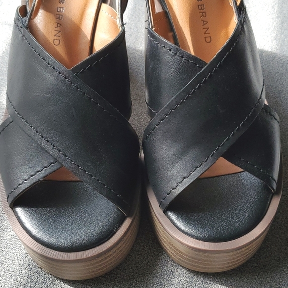 🆕️ LUCKY BRAND Delmie Slingback Platform Stacked Heel Leather Sandals SIZE: 5 - Picture 5 of 9
